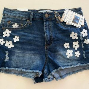 Distressed Denim Shorts with Daisy applique